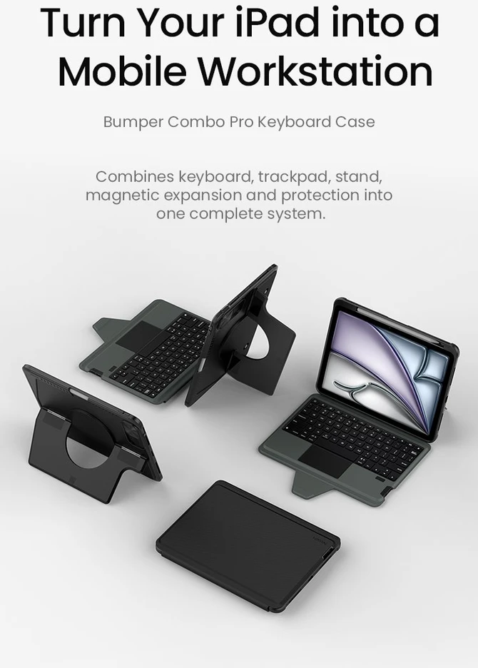 Nillkin Bumper Combo PRO klaviatūros dėklas (apšviečiama versija), skirtas iPad Air 4/5/ 10.9 2020/ 11 24/25/26/ Pro 11 20/21/22, juodas