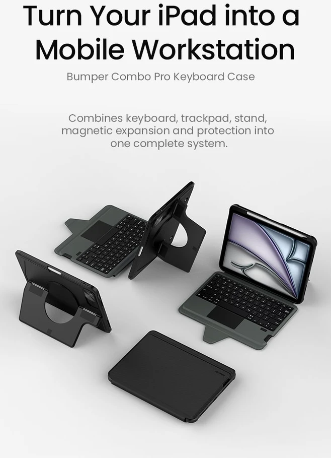 Nillkin Bumper Combo PRO Keyboard Dėklas (Backlit Version) skirtas iPad 10.9./11 2025 juodos spalvos