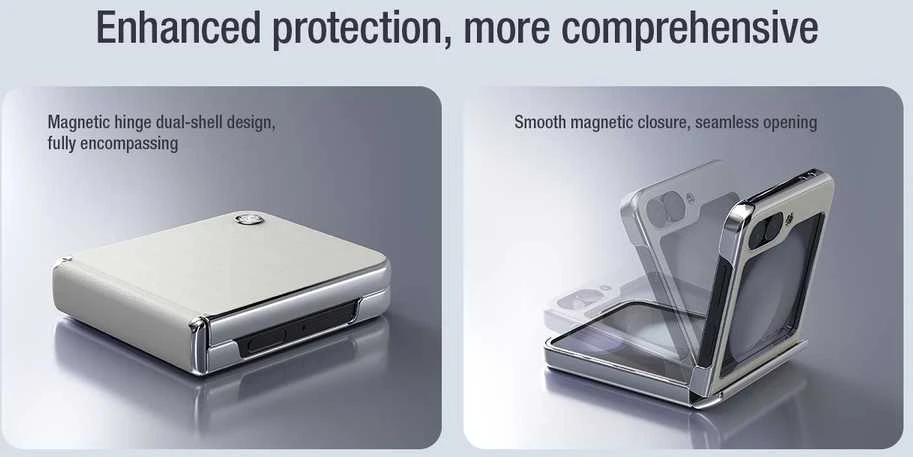 Nillkin CamShield Flip dėklas skirtas Samsung Galaxy Z Flip 6/7 FE baltos spalvos