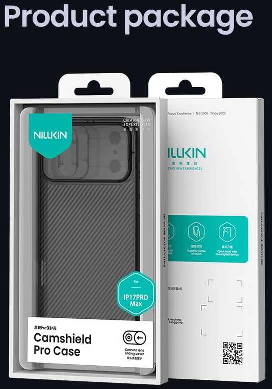 Nillkin CamShield PRO dėklas skirtas iPhone 17 Pro Max skaidrus juodos spalvos