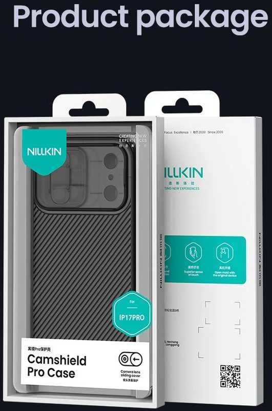 Nillkin CamShield PRO dėklas skirtas Apple iPhone 17 Pro skaidrus juodos spalvos
