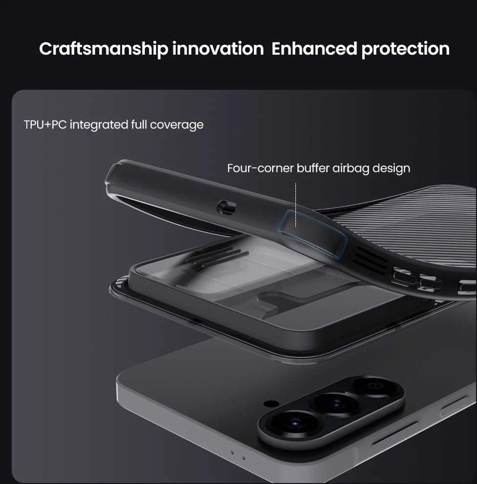 Nillkin CamShield PRO Hard dėklas skirtas Samsung Galaxy A57 skaidrus juodos spalvos