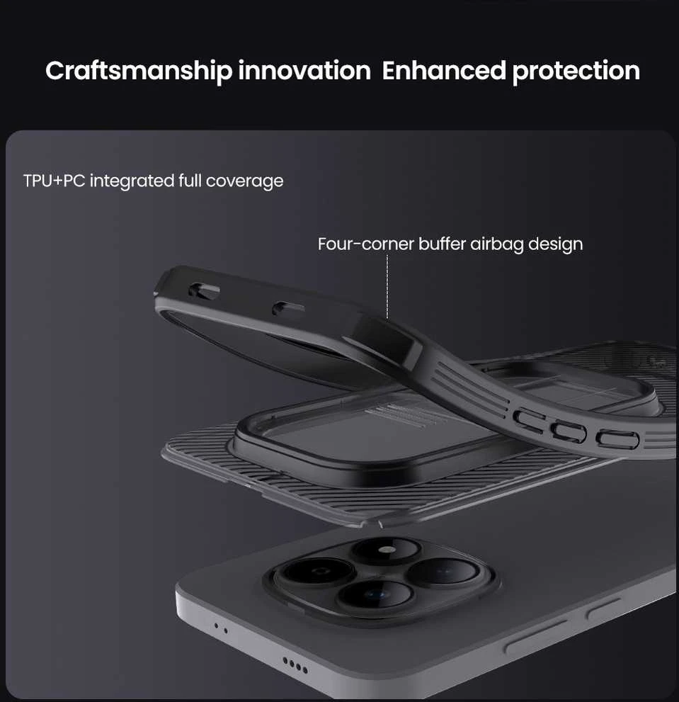 Nillkin CamShield PRO Hard dėklas skirtas Xiaomi Redmi Note 15 Pro 5G Transparent Juodas