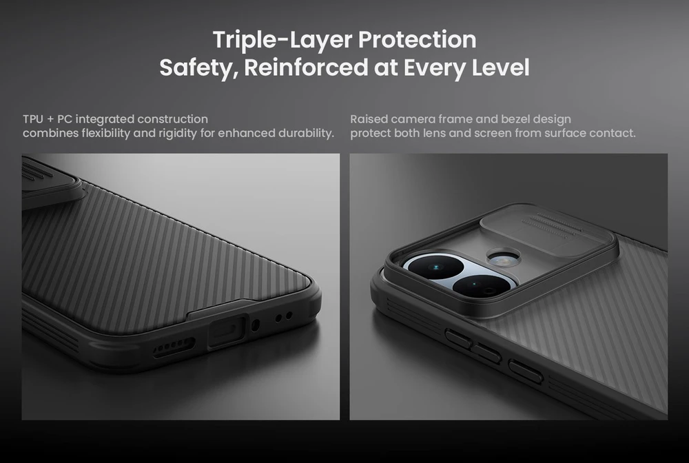 Nillkin CamShield PRO kietas dėklas, skirtas Xiaomi Redmi Note 17 Pro 5G, skaidrus juodas