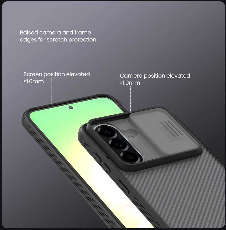 Nillkin CamShield PRO Hard dėklas skirtas Samsung Galaxy A57 skaidrus juodos spalvos