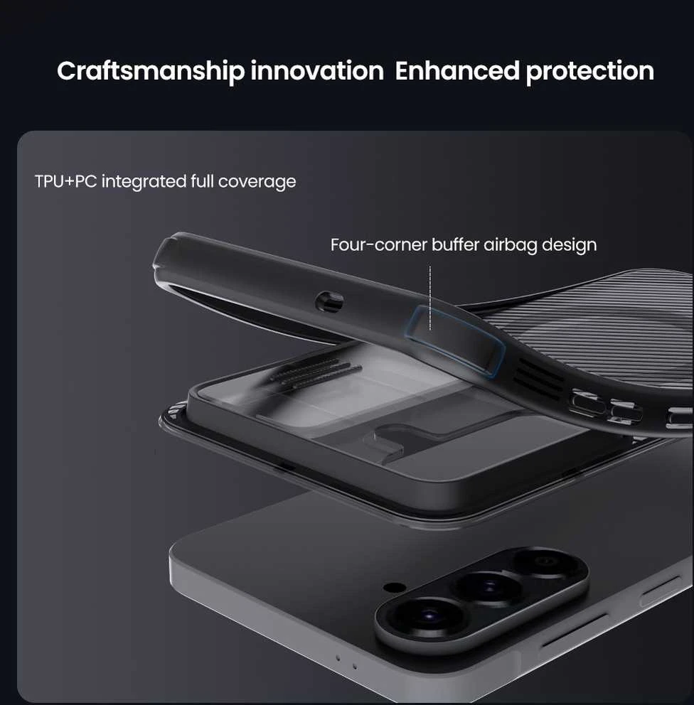 Nillkin CamShield PRO Magnetic Hard dėklas skirtas Samsung Galaxy A57 skaidrus juodos spalvos