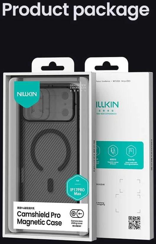 Nillkin CamShield PRO Magnetic Hard dėklas skirtas Apple iPhone 17 Pro Max skaidrus juodos spalvos