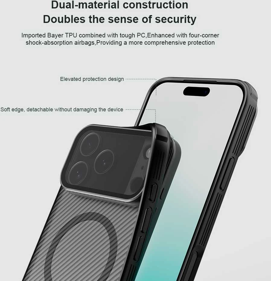 Nillkin CamShield Prop Magnetic dėklas skirtas Apple iPhone 17 Pro Max skaidrus juodos spalvos