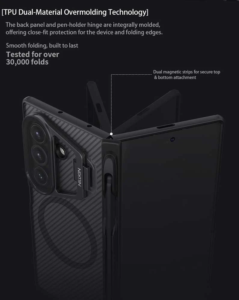 Nillkin CamShield Prop Magnetic Pen Slot dėklas skirtas Samsung Galaxy Z Fold 7 skaidrus juodos spalvos