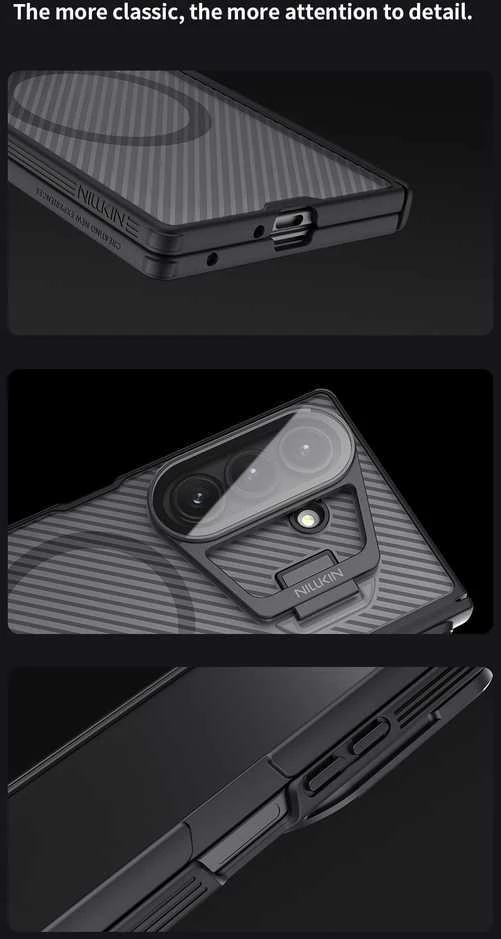 Nillkin CamShield Prop Magnetic Pen Slot dėklas skirtas Samsung Galaxy Z Fold 7 skaidrus juodos spalvos
