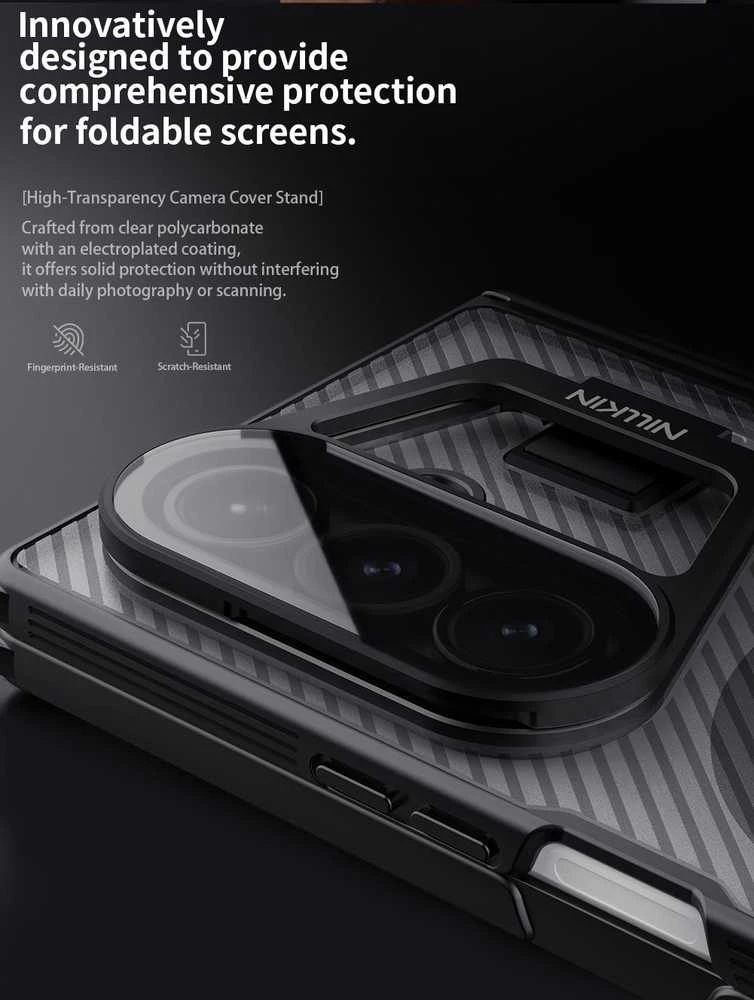 Nillkin CamShield Prop Magnetic Pen Slot dėklas skirtas Samsung Galaxy Z Fold 7 skaidrus juodos spalvos