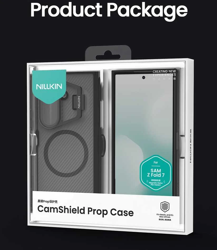 Nillkin CamShield Prop Magnetic Pen Slot dėklas skirtas Samsung Galaxy Z Fold 7 skaidrus juodos spalvos