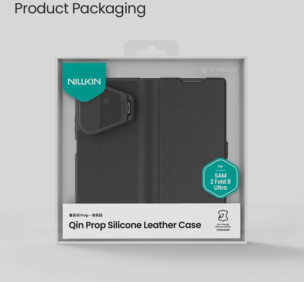 Nillkin Qin Book Prop silikoninis odinis magnetinis dėklas, skirtas Samsung Galaxy Z Fold 8 Ultra, juodas