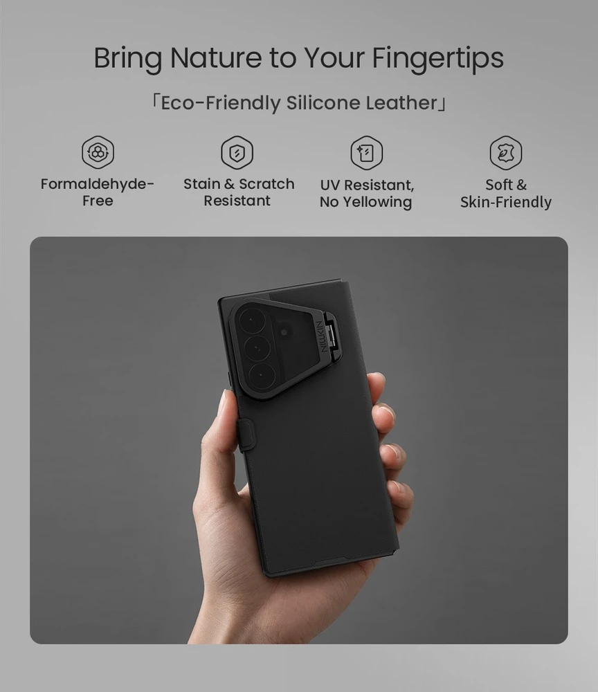 Nillkin Qin Book Prop silikoninis odinis magnetinis dėklas, skirtas Samsung Galaxy Z Fold 8 Ultra, juodas