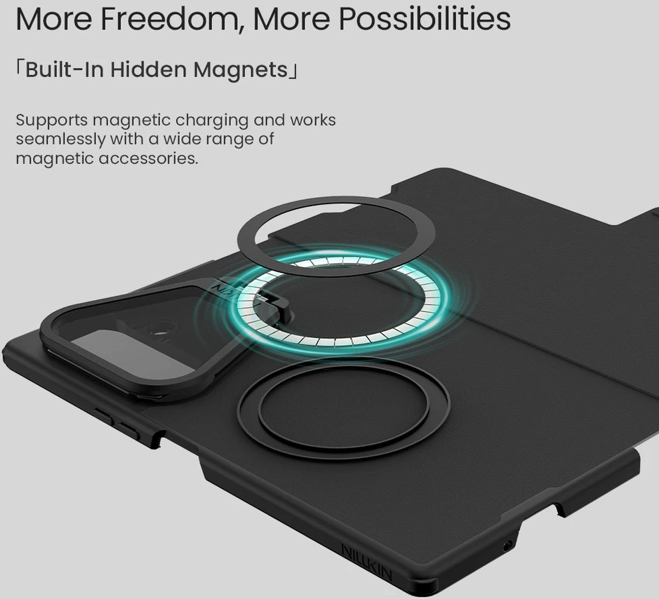 Nillkin Qin Book Prop silikoninis odinis magnetinis dėklas, skirtas Samsung Galaxy Z Fold 8 Ultra, juodas