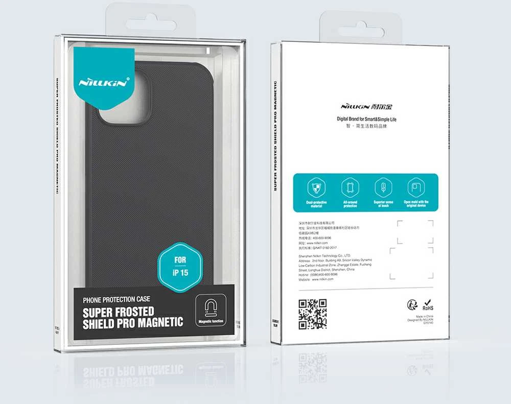 Dėklas Nillkin Super Frosted Shield Pro Magnetic Apple iPhone 15 – juodos spalvos