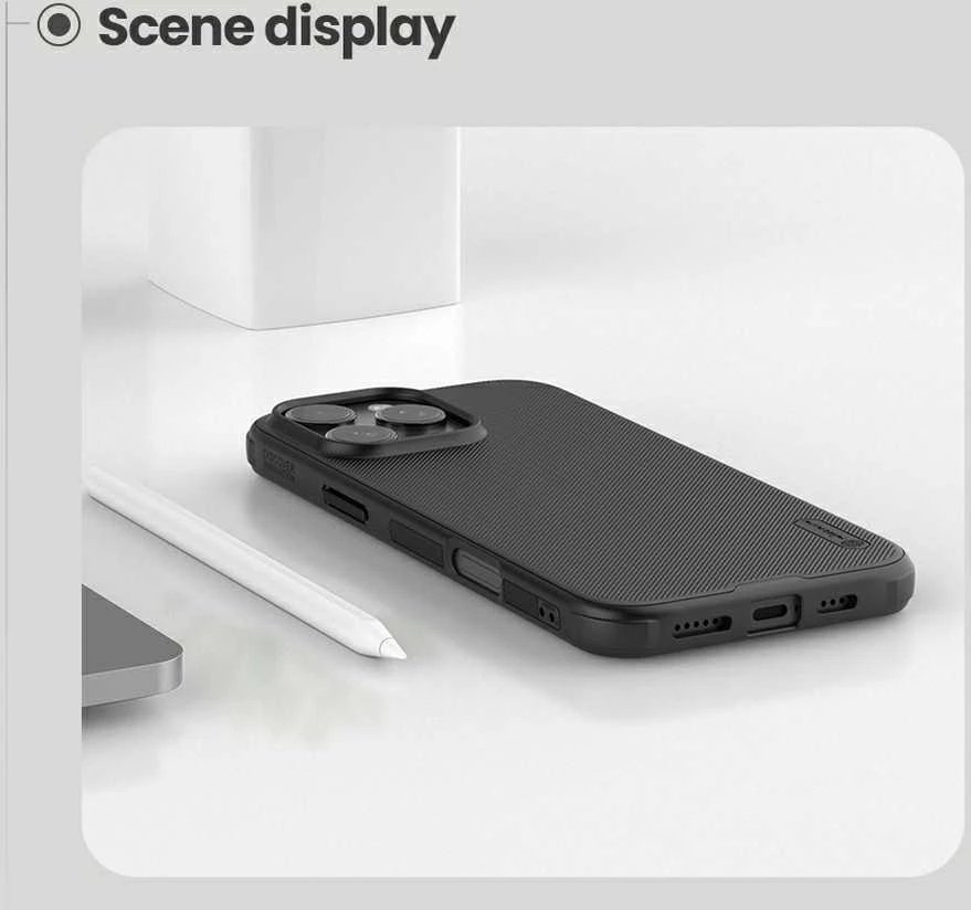 Nillkin Super Frosted PRO Magnetic Back Apple iPhone 16 Pro dėklas telefonui juodos spalvos