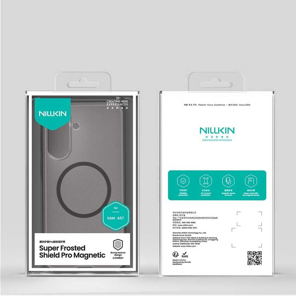 Nillkin Super Frosted PRO Magnetic Back dėklas skirtas Samsung Galaxy A57 skaidrus juodos spalvos
