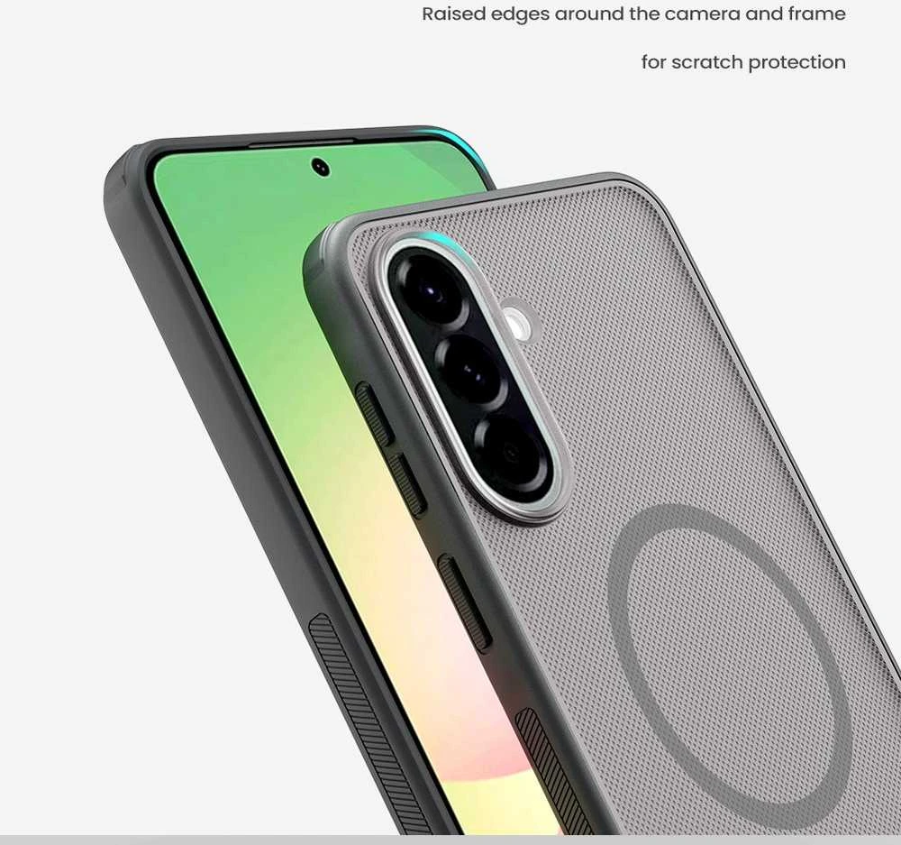 Nillkin Super Frosted PRO Magnetic Back dėklas skirtas Samsung Galaxy A57 skaidrus juodos spalvos