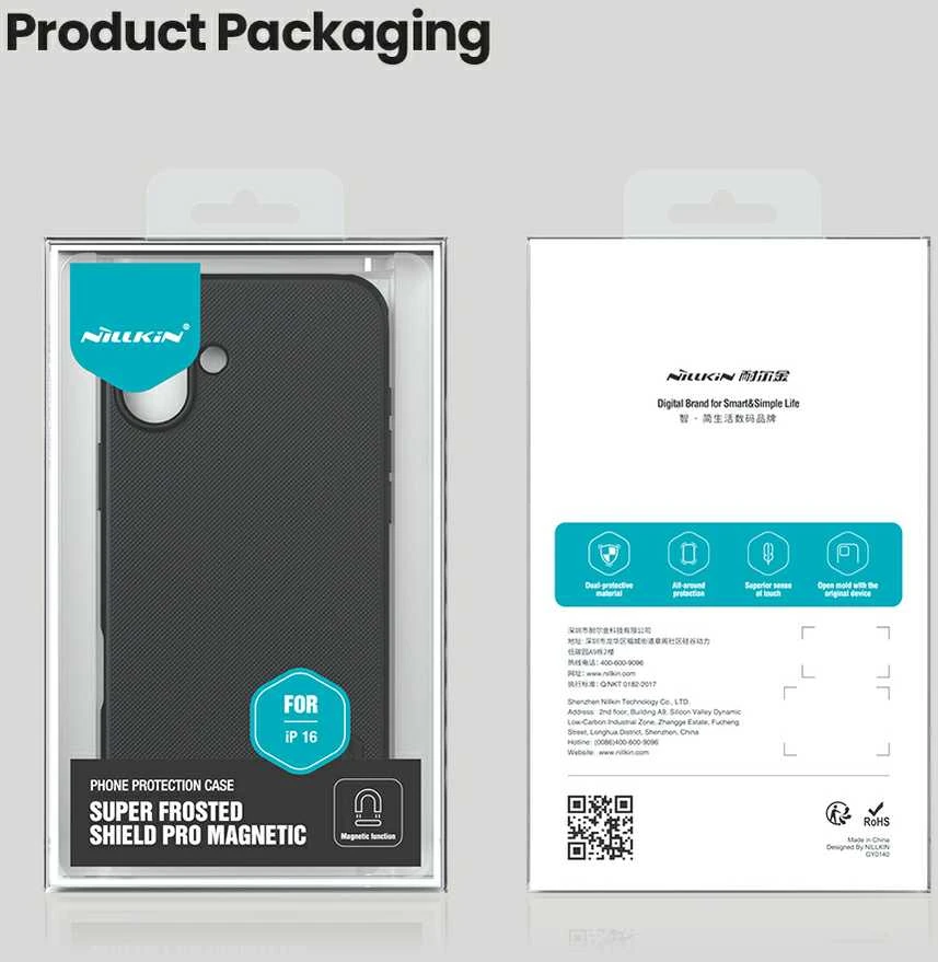 Nillkin Super Frosted PRO Magnetic Back Apple iPhone 16 dėklas telefonui juodos spalvos