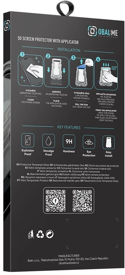 OBAL:ME 5D stiklinė ekrano apsauga su aplikatoriumi, skirta iPhone 17/17 Pro/18 Pro, juoda