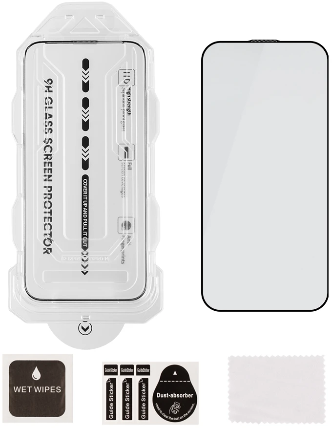 OBAL:ME 5D stiklinis ekrano apsauginis filtras su aplikatoriumi, skirtas Apple iPhone 13/13 Pro/14/16e/17e, juodas