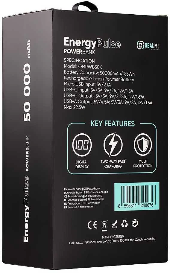 OBAL:ME EnergyPulse Powerbank 50000mAh 22.5W juodos spalvos