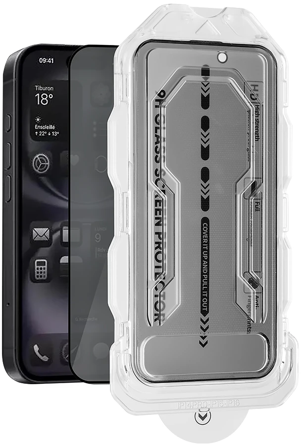 OBAL:ME Privacy 5D stiklinis ekrano apsauginis filtras su aplikatoriumi skirtas Apple iPhone 15/16 Juodas