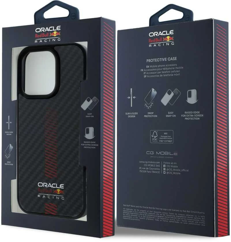 Red Bull Raudona Bull Raudona Bull Carbon Powerbar MagSafe dėklas jūsų Apple iPhone 15 Pro Max juodos spalvos