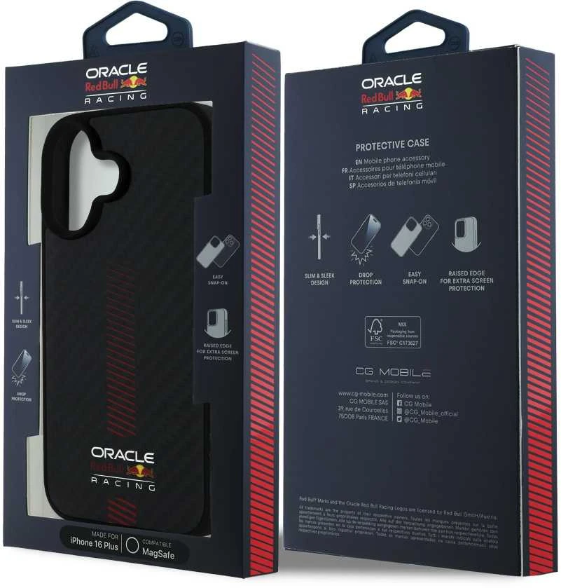 Red Bull Raudona Bull Raudona Bull Carbon Powerbar MagSafe dėklas jūsų Apple iPhone 16 Plus juodos spalvos