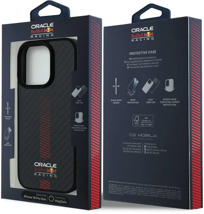 Red Bull Raudona Bull Raudona Bull Carbon Powerbar MagSafe dėklas jūsų Apple iPhone 16 Pro Max juodos spalvos