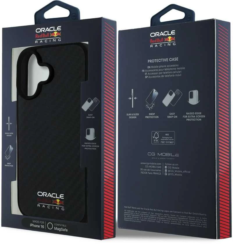 Red Bull Raudona Bull Raudona Bull Carbon Shiny Logo MagSafe dėklas jūsų Apple iPhone 16 juodos spalvos