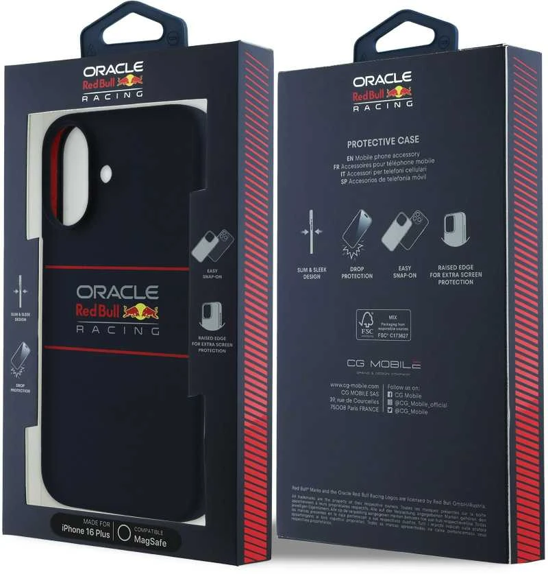 Red Bull Raudona Bull Raudonas BULL dėklas skirtas Apple iPhone 16 Plus compatible skirtas MagSafe RBHMP16M24SIHSRV (Silicone Horizontal Centered Logo) mėlynos spalvos