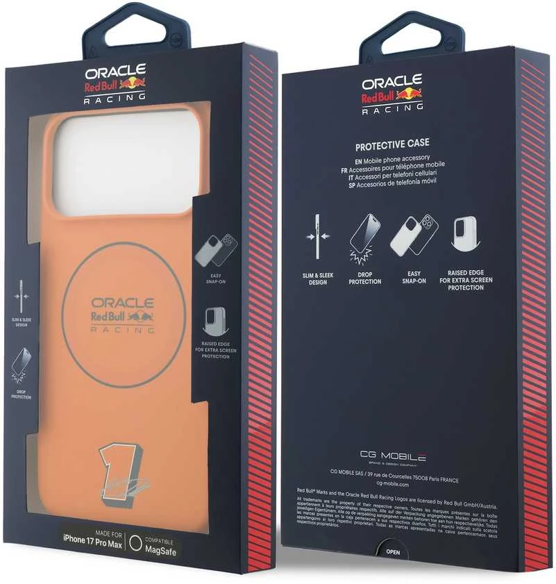 Red Bull Raudona Bull Raudona Bull Silicone Mėlyna Ring MagSafe dėklas skirtas Apple iPhone 17 Pro Max oranžinės spalvos