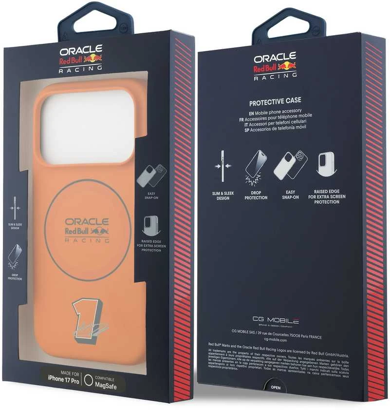 Red Bull Raudona Bull Raudona Bull Silicone Mėlyna Ring MagSafe dėklas skirtas Apple iPhone 17 Pro oranžinės spalvos