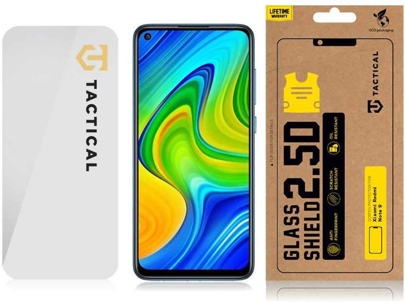 Tactical apsauginis stiklas Shield 2.5D skirtas Xiaomi Redmi Note 9 skaidrus