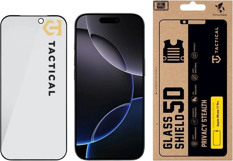 Tactical Glass Shield Privacy Stealth 5D for Apple iPhone 18 Pro Juodas