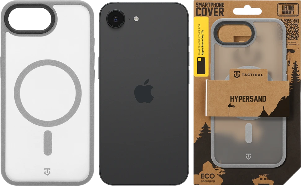 Dėklas Tactical MagForce Hypersand dangtelis, skirtas Apple iPhone 16e/17e, šviesiai pilkas
