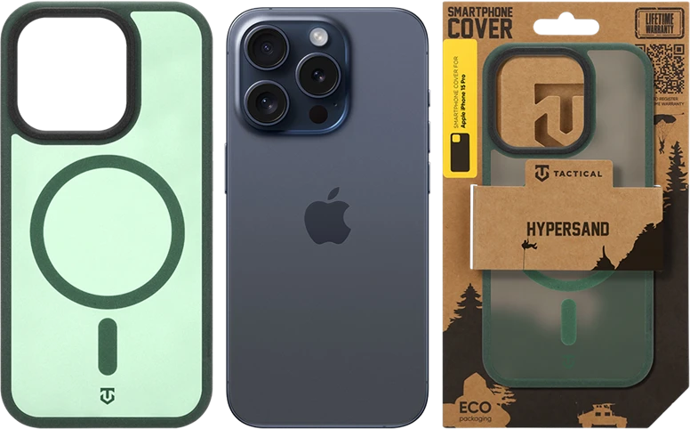 Dėklas Tactical MagForce Hypersand Cover for Apple iPhone 15 Pro Forest Žalias