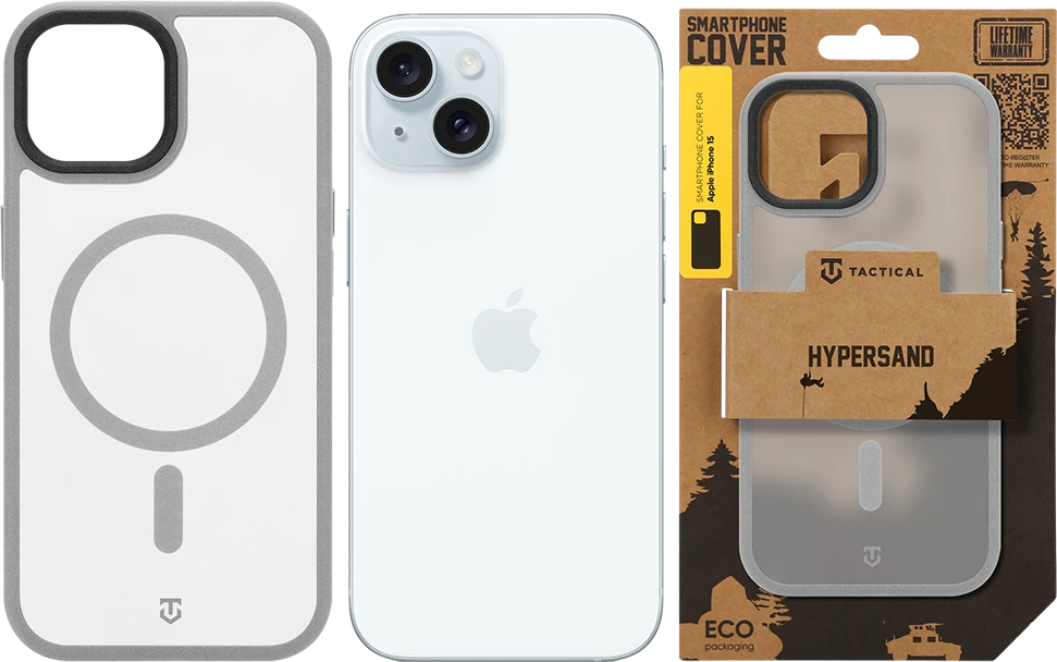 Dėklas Tactical MagForce Hypersand dangtelis Apple iPhone 15 šviesiai pilkas