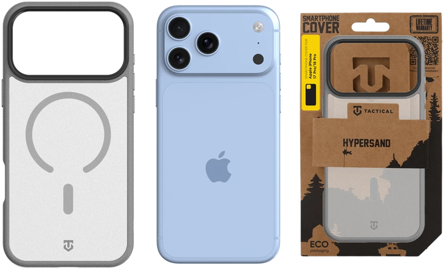 Dėklas Tactical MagForce Hypersand dangtelis, skirtas Apple iPhone 18 Pro/17 Pro, šviesiai pilkas