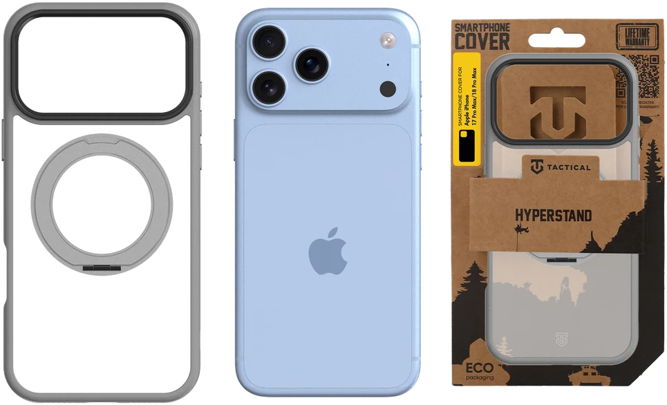 Dėklas Tactical MagForce Hyperstand Cover for Apple iPhone 17 Pro Max/18 Pro Max Light Pilkas