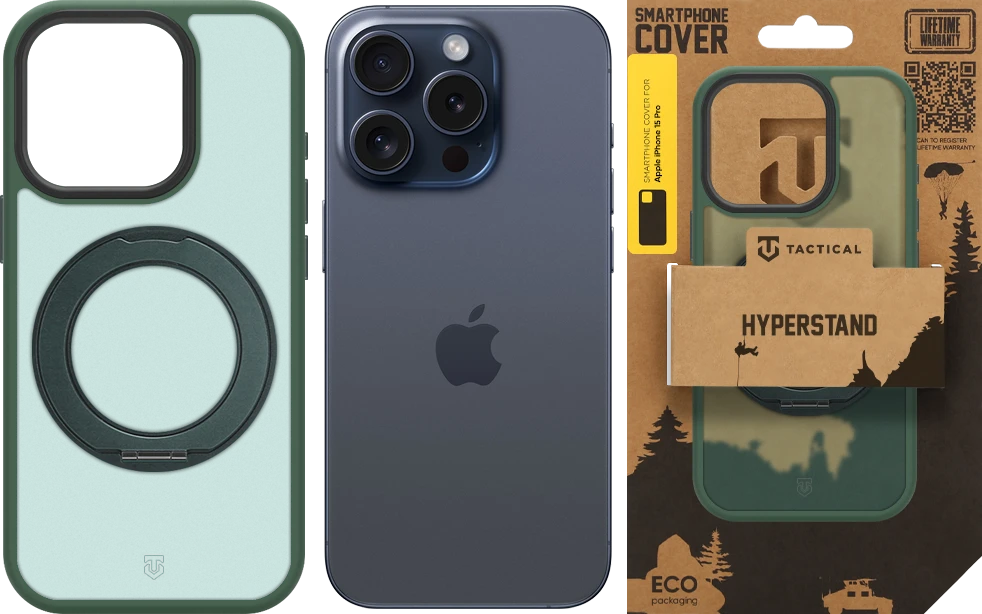 Dėklas Tactical MagForce Hyperstand dangtelis Apple iPhone 15 Pro miško žalia