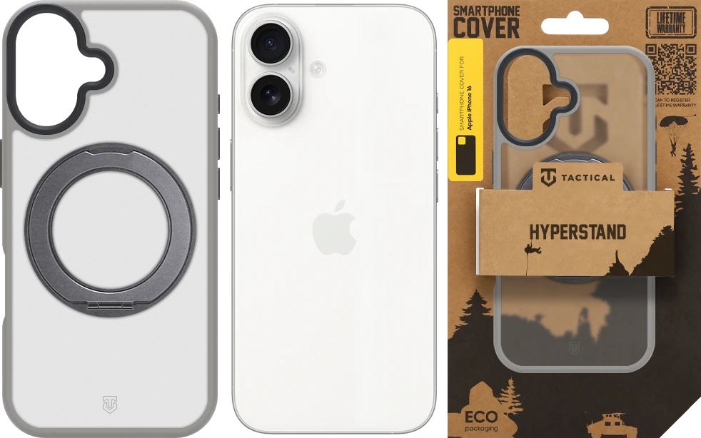 Tactical MagForce Hyperstand dėklas Apple iPhone 16 šviesiai pilkas