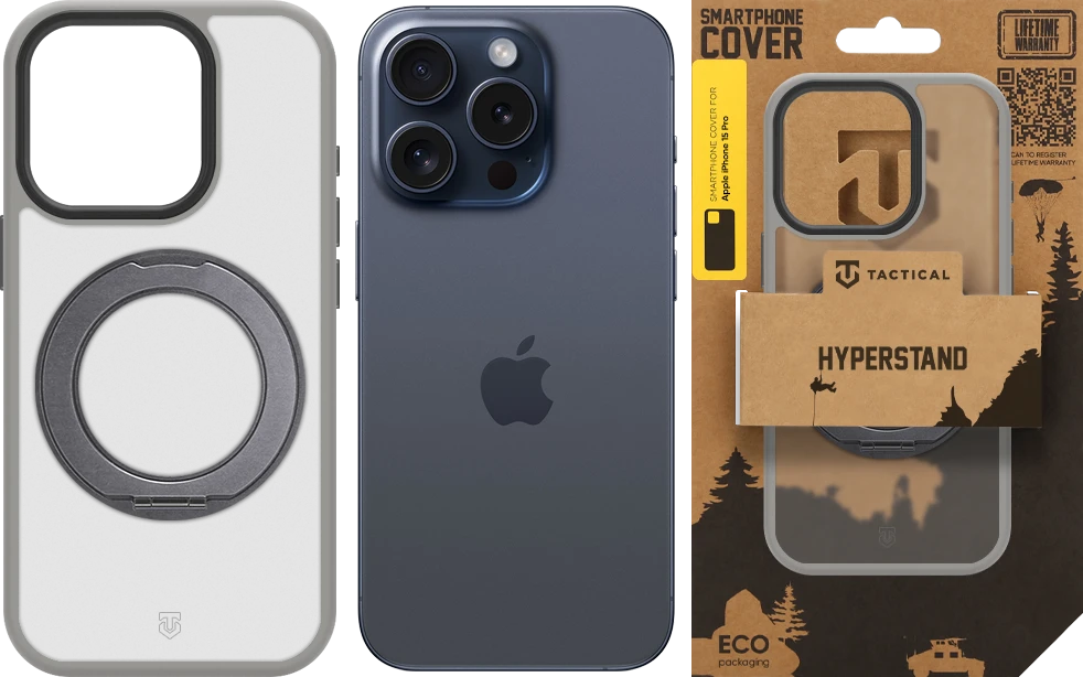 Dėklas Tactical MagForce Hyperstand Cover for Apple iPhone 15 Pro Light Pilkas