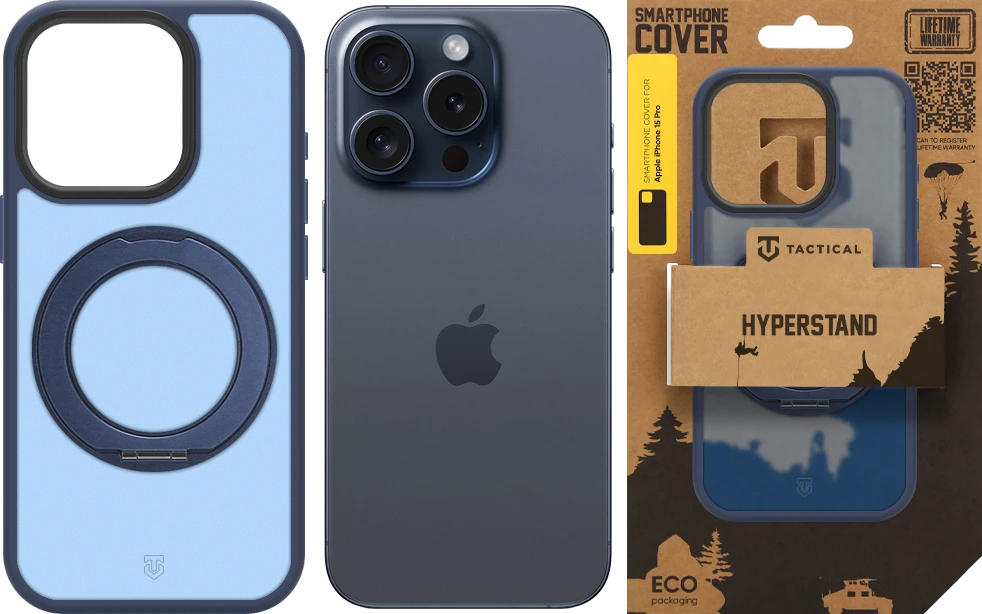 Dėklas Tactical MagForce Hyperstand dangtelis Apple iPhone 15 Pro tamsiai mėlynas