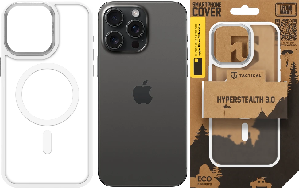 Dėklas Tactical MagForce Hyperstealth 3.0 Cover for Apple iPhone 15 Pro Max Snow Baltas