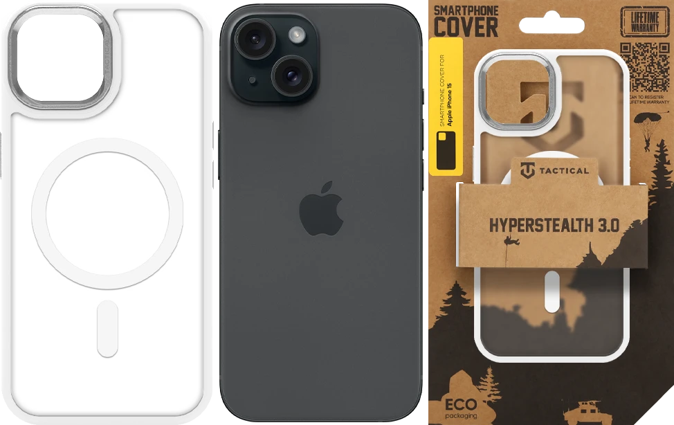Dėklas Tactical MagForce Hyperstealth 3.0 Cover for Apple iPhone 15 Snow Baltas