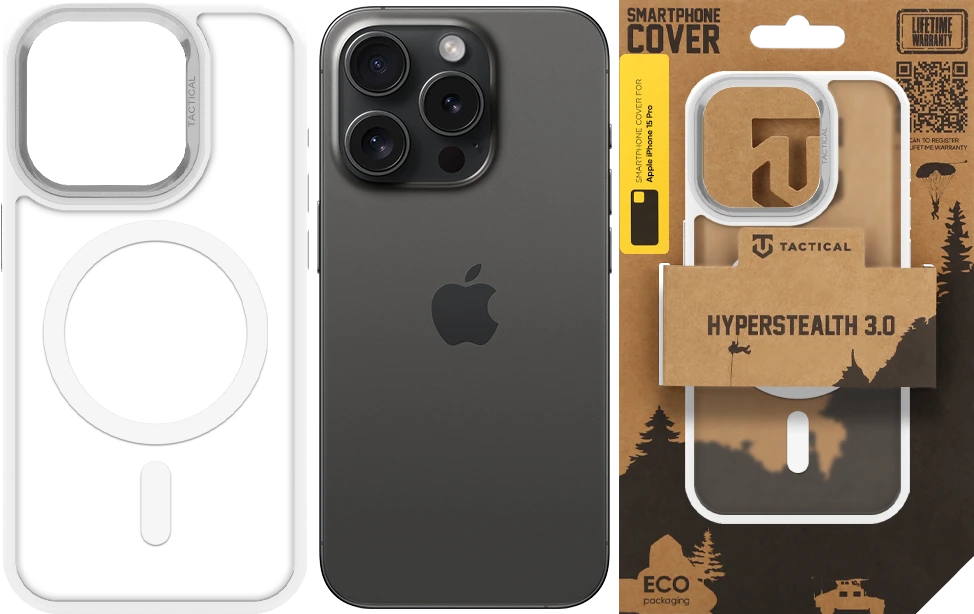 Dėklas Tactical MagForce Hyperstealth 3.0 Cover for Apple iPhone 15 Pro Snow Baltas