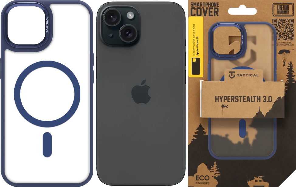 Dėklas Tactical MagForce Hyperstealth 3.0 dangtelis Apple iPhone 15 tamsiai mėlynas